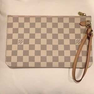 Louis Vuitton Grey and White Checkered Wristlet 100% Authentic